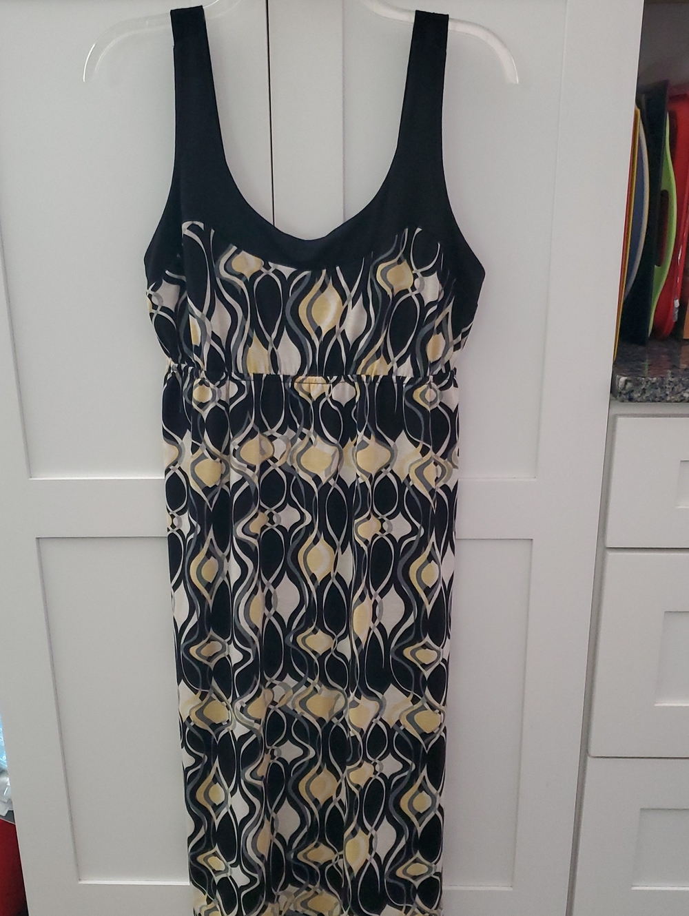 Faded Glory Black, Cream and Yellow Geometric Tank Maxi Dress